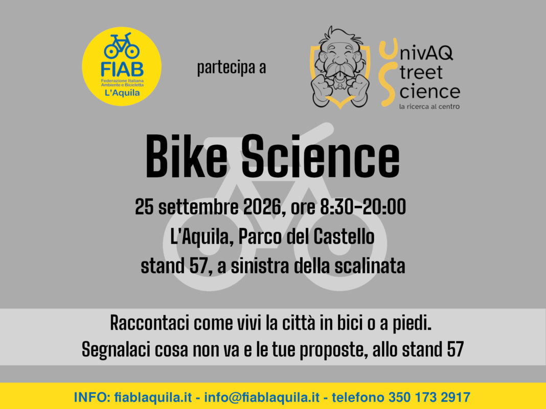 StreeScience-2026-locandina-02 Bike Science, lo stand di FIAB L'Aquila a Street Science